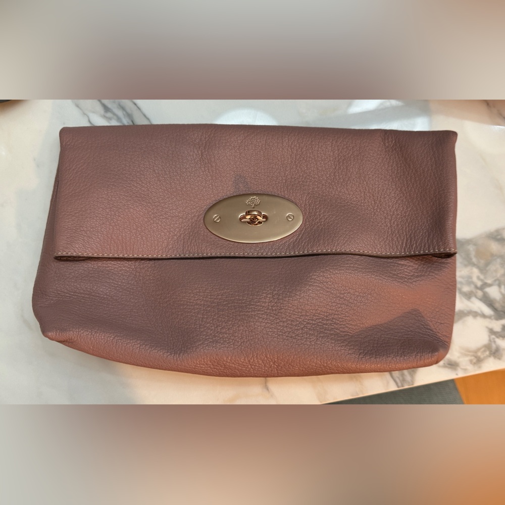 Mulberry Goat Rose Leather Clutch, Rose gold hardware, rare, used once